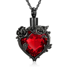 QGJNSGC Rose Cremation Jewelry for Ashes Urn Necklace with Heart Crystal Rose Flower Ashes Pendant Necklaces for Women Men Memorial Gift for Keepsake (Black-red)