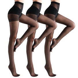 WAJIAFAR 3 Pack Tights for women with Support and Reinforced Toes Pantyhose (UK, Alpha, S, Regular, Regular, Black)