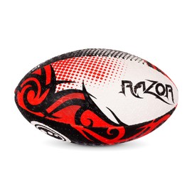 Optimum Razor Rugby Ball - Perfect for Training & Gameplay, Great Flight & Air Retention, Rubber Dimpled Surface for Grip, 2-Ply 410g - Black/Red,Size Midi