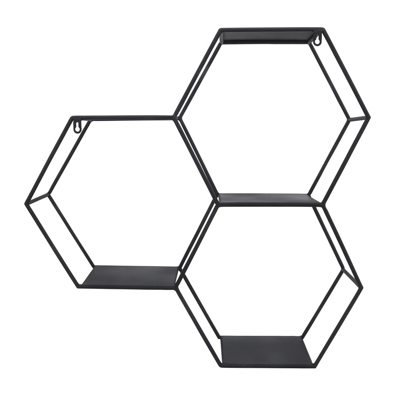 Sagebrook Home 26" Hexagon Wall Shelf - Black Iron Hexagonal