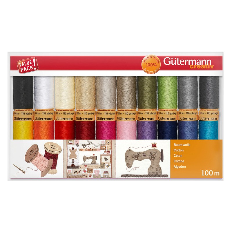 Gütermann creativ Set filo da cucito con 20 bobine Cotone