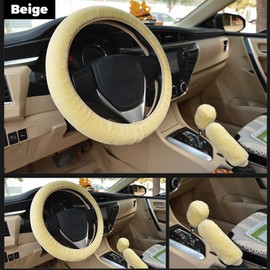 ZEPIQOR Pack of 3 Winter Steering Wheel Covers Made of Warm Plush, Universal Use, Fluffy Wheel Cover, Handbrake Cover, Gear Lever Cover, Car Decoration, Yellow