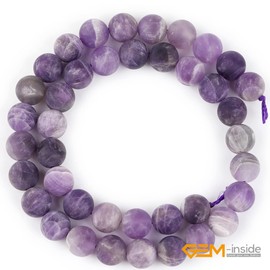 GEM-Inside Amethyst Gemstone Stone Beads Matte Frosted Round Natural 10mm Crystal Energy Stone Power for Jewelry Making 15"