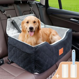 Dasiboolin Dog Seat for Car Travel, Booster Car Seat for Large/Medium Dogs Under 55 lbs or 2 Small Pets, Detachable & Washable Dog Seat Bed with Safety Leashes & Thick Cushion (Black&Grey)