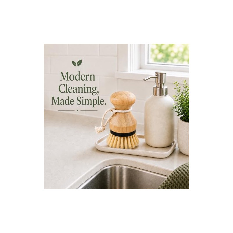 Kitchen Simple Bamboo Palm Brush Set, 2 Pack Dish Scrub