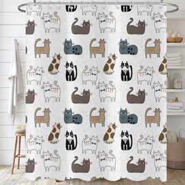 Hnmdmyi Cat Shower Curtain 180x200, Funny Cartoon Colorful Animal Kitty Lovely Pets Kids Boys Girls Bathroom Curtains with Hooks Waterproof Polyester Fabric Washable Bath Curtains for Wet Room