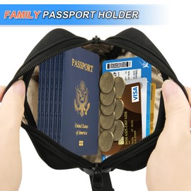 Family Passport Holder with AirTag Pocket, RFID Blocking Passport Wallet with Hand Strap, Travel Document Holder, Traveling Passport Bag Case Organizer for Women Men, Hold 6 Passports (Black)