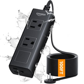 Covozon Extension Cord Outdoor, 100 FT Extension Cord, Outdoor Power Strip Weatherproof, Waterproof Surge Protector, 1625W Overload Protection for Kitchen Patio Christmas Lights, FCC UL Listed.