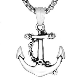 DonDon Men's Necklace with Anchor Pendant Sainless steel Silver in a Jewellery Pouch