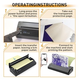 Yuelong Tattoo Transfer Stencil Printer, Thermal Tattoo Printer Machine with 10pcs Transfer Paper Kit Portable Tattoo Transfer Copier Printer for Artist