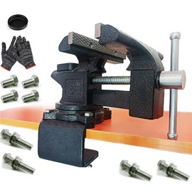 MYTEC 2-In-1 Bench Vise Heavy Duty for Workbench, 6.0" black, Upgraded Multi-Purpose Table Vice, Universal Rotate 270°Work Clamp-On Vise