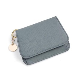 Mudono Small Wallet for Women RFID Blocking Genuine Leather Card Case Slim Tri-Fold Wallet with Zipper Pocket and Keychain, Light Blue, S, Minimalist