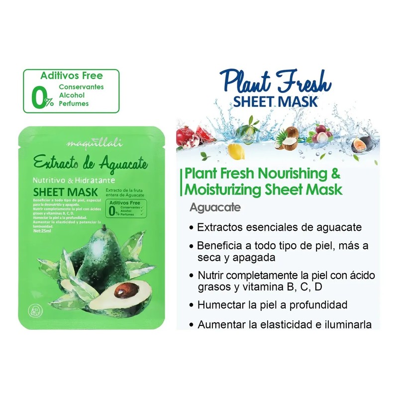 8 Mascarillas Faciales, Serum De Natural De Fruta, 0 Aditivo