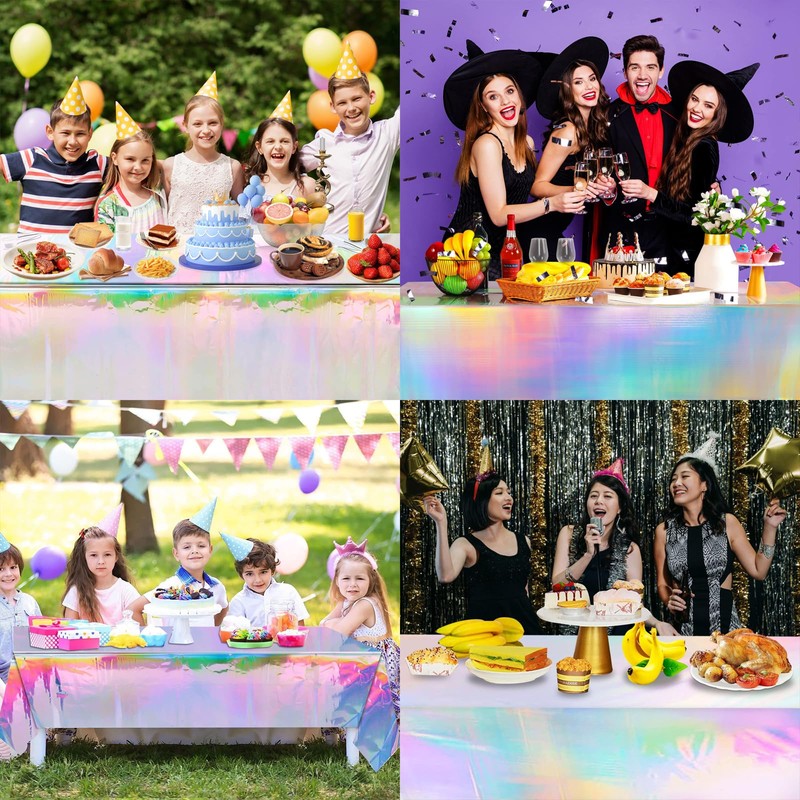 4 Pack Iridescent Tablecloths - Shiny Laser Rectangle Table Covers