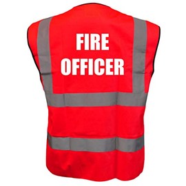 FIRE OFFICER Red Hi Vis Viz Reflective Vest Waistcoat Printed Front and Back Safety Workwear- Printed By Brook Hi Vis, Medium