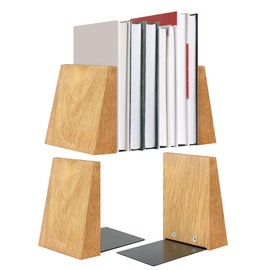 ILOT Book Ends for Office Accessories - 2 Pairs Handmade 100% Solid Wood Decorative Bookends with Metal Base - Heavy Duty Non-Skid Shelf Organizer for Books