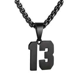 NUMBERS® | 30 cm Long Black Necklace with Number | Stainless Steel Pendant and Chain | Show Your Favourite Sports Number | Gift for US Sports Fans | OriginalCorner®, Stainless Steel