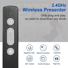 Kinizuxi Presentation Clicker Pointer with Lanyard, 100M Wireless Presenter Remote PPT PowerPoint Clicker, 2.4GHz Presentation Pointer Slide Advancer for Mac Computer Laptop