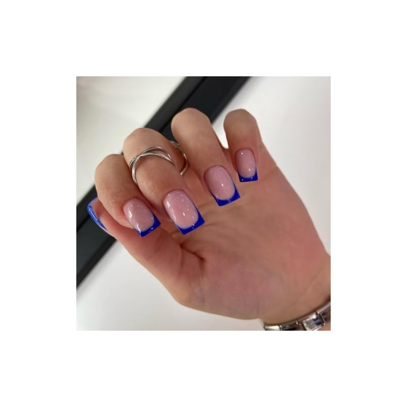 SXVME 30 uñas postizas acrílicas de punta francesa azul real,
