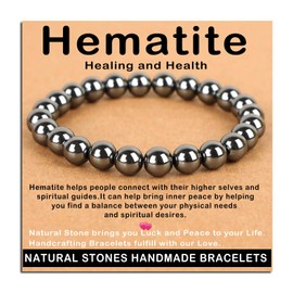AD Beads Handmade Gemstone Stretch Elastic Bracelet Crystal Healing Reiki Nature's Beauty and Spiritual Essence Unisex (8mm, Hematite (Healing and Health))