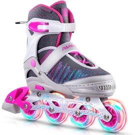PAPAISON Inline Skates for Boys and Girls with Full Light up Wheels, Beginner Adjustable Illuminating Roller Skates for Kids Youth Women and Men