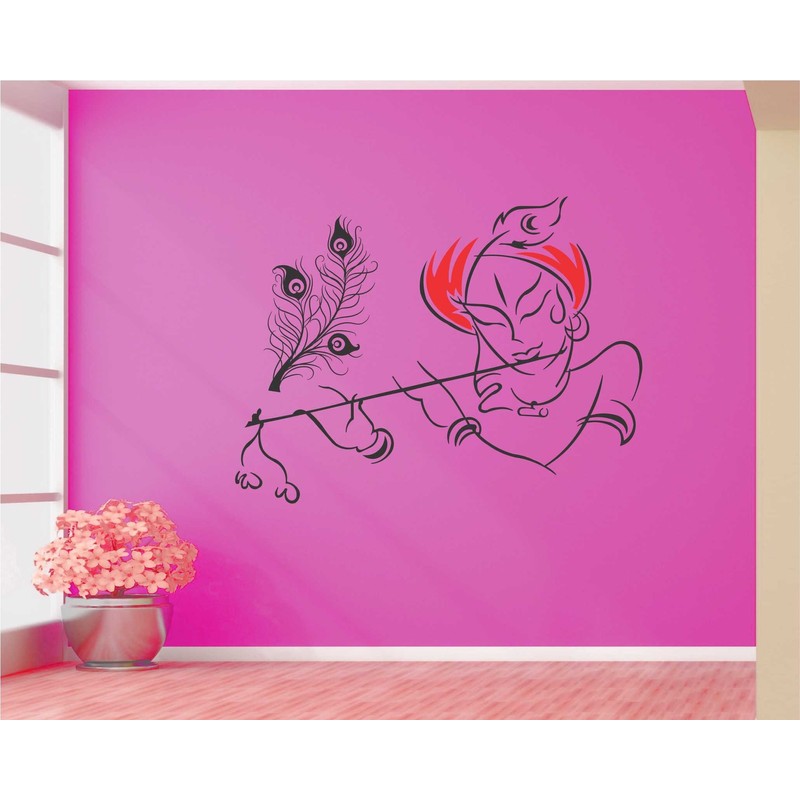 Heaven Decors Krishna with Flute Black Vinyl Wall Sticker Size
