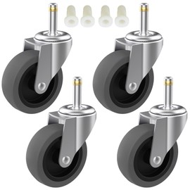 RILIDRI 4-Inch Swivel Stem Caster for Rubbermaid Mop Bucket Utility Cart, 7/16-Inch Stem Diameter Rubber Wheel Set of 4, Heavy Duty TPR Weber Grills Shop Vac Replacement Wheels