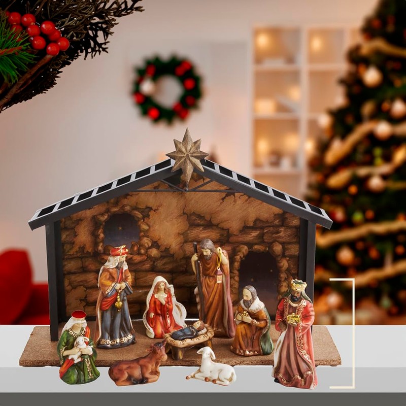 Kurt Adler Porcelain 10-Piece Nativity Set, 3.5-Inch to 5-Inch