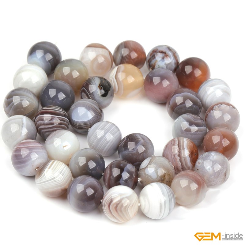Gem-Inside 12mm Round Botswana Agate Beads Strand 15 Inches by