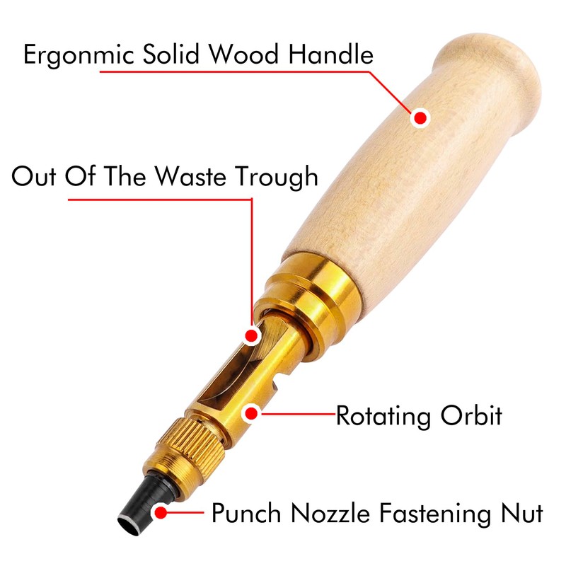 Bestgle Adjustable Leather Hole Punch Tool, Automatic Wood Handle Screw