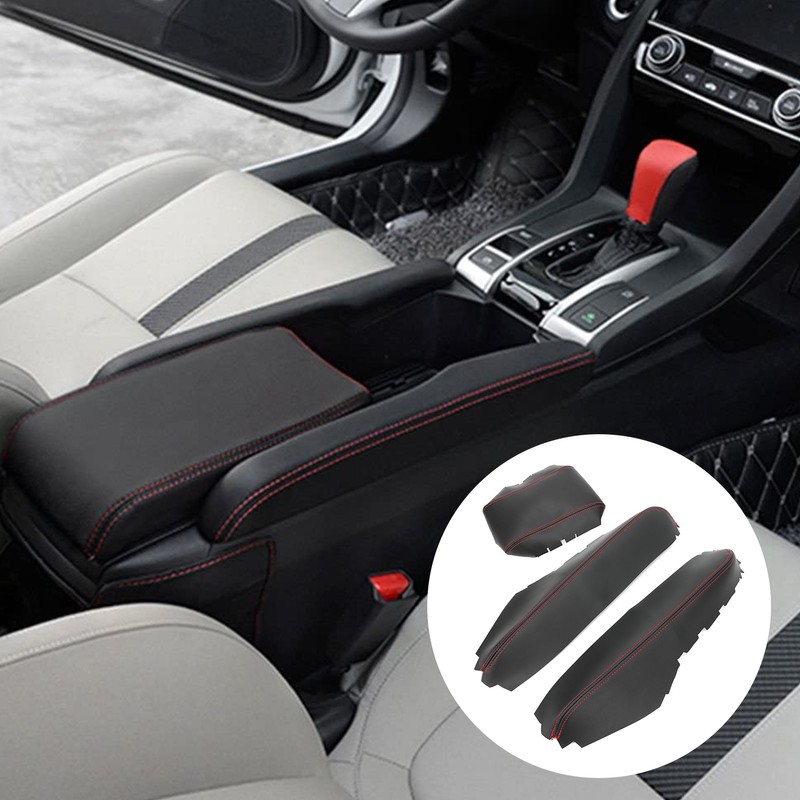 3pcs Center Console Armrest Pad Covers PU Leather Protectors Fit