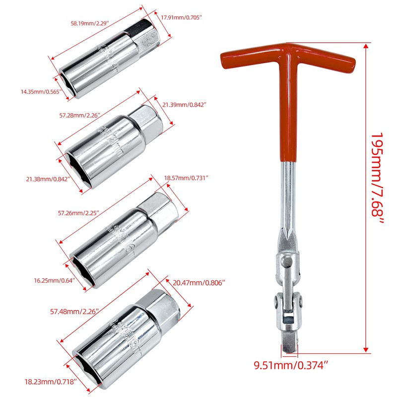 Spark Plug Socket Wrench Set T-Handle kit for Motorcycles Lawn