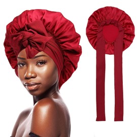 GUGUGO Silk Bonnet for Sleeping, Silk Bonnet, Adjustable Silk Cap, Sleep Cap Silk, Sleep Cap Women, Satin Bonnet, Sleeping Cap, Red
