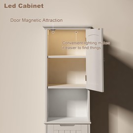 ChooChoo 67" Tall Bathroom Storage Cabinet Freestanding with LED Light and Adjustable Shelves, Narrow Storage Linen Cabinet with 2 Doors and 1 Drawers for Bathroom, Living Room, Kitchen, White.