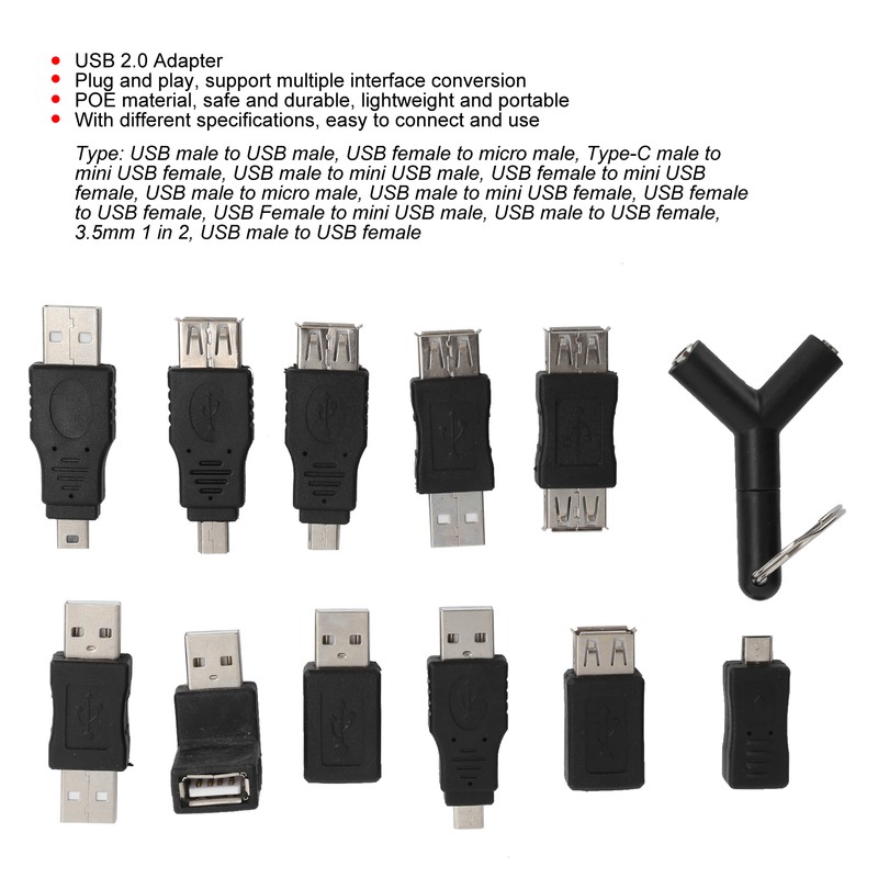 12Pcs USB2.0 Adapter 3.5mm 2 in 1 Audio Adapter Converter