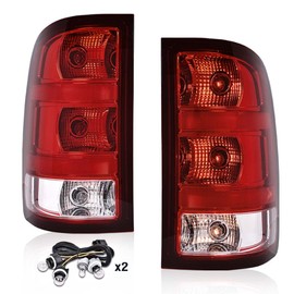 G-PLUS Tail Lights Assembly w/Bulbs & Wiring Harness Fit For GMC Sierra 1500 2500 3500HD 2007-2013 Rear Brake Lamps,Driver & Passenger Side Red Lens GM2801208, GM2800208