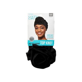 KISS COLORS & CARE Top Knot Pre-Tied Turban - Black - Stylish, Stretchy & Soft For Sleeping, Maximum Hair Protection, Minimizes Breakage, Comfortable for All Types of Hair