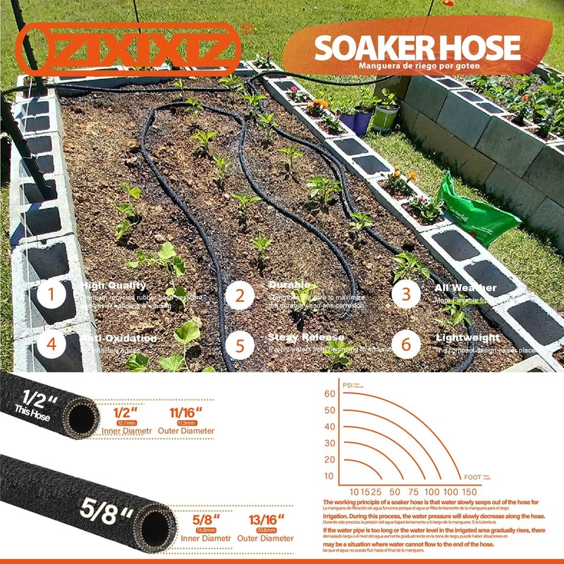 Zixixiz 150FT 1/2-Inch Soaker Hose, Flexible with Solid Brass Connector,