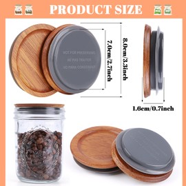 6Pack Wide Mouth Mason Jar Lids Acacia Wooden Storage Canning Jar Lids Ball Jars Bamboo Wooden Lids with Airtight Silicone Seal, Brown