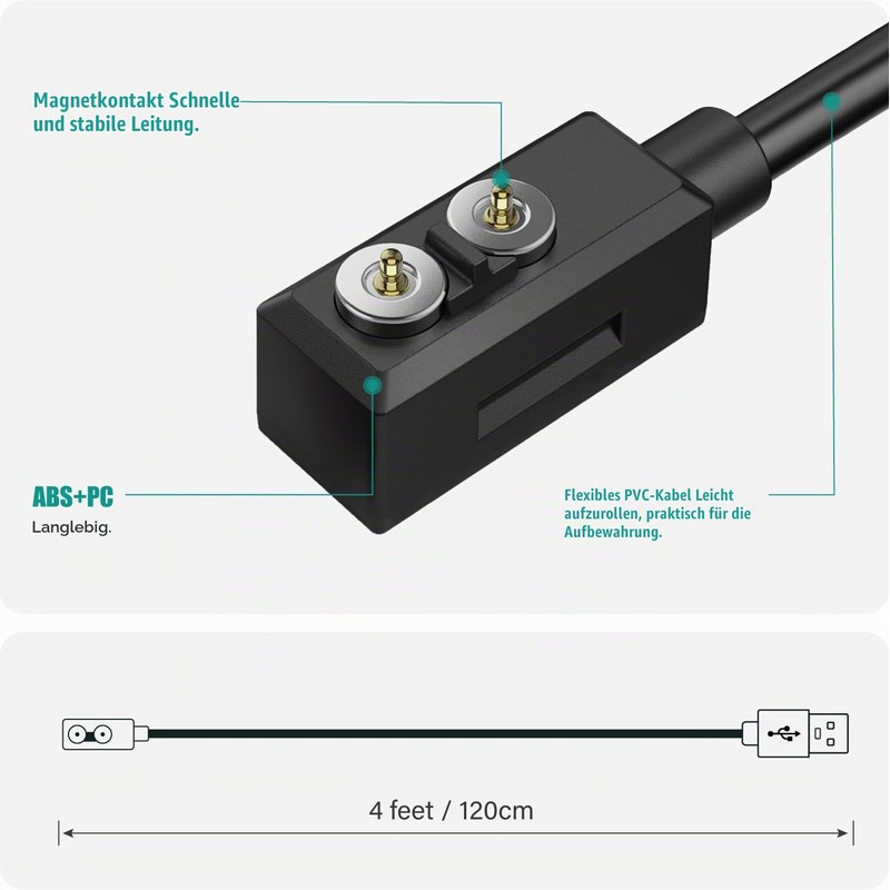 TUSITA Magnetic Charger Charging Cable Compatible with LEDLENSER P&H Models