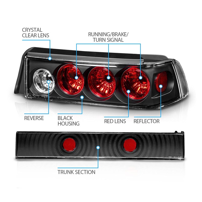 AmeriLite 3 Door Taillights 3 Pcs Black for Honda Civic