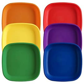 Re-Play Made in USA 22 Oz. Reusable Flat Plates for Baby & Toddler Feeding - Dishwasher and Microwave Safe Durable Flat Plates, Set of 6, 7.37" x 7.37" x 1.25", Sorbet