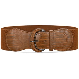 Waist Wow Women's Wide Belt for Dresses Elastic Waist Belt Black Vintage Stretch Belt Women's Belt with Hook Buckle, brown