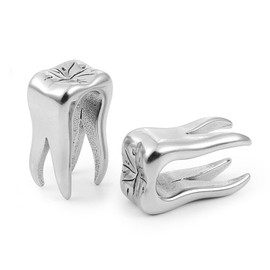 Earblity 2 PCS Silver 00g (10mm) Tooth Ear Weights for Stretched Ears, Hypoallergenic 316 Stainless Steel Ear Hangers Ear Plugs Tunnels Gauges Body Jewelry Women Men