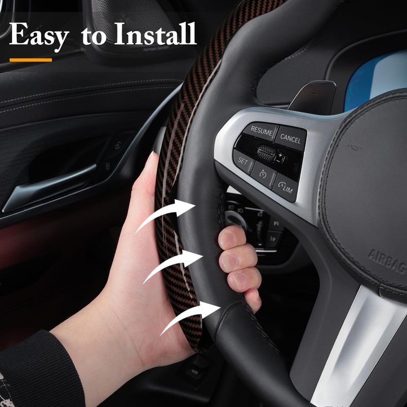 Carbon Fiber Steering Wheel Cover, Snap on Car Steering Wheel