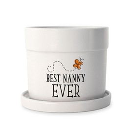 CafePress Best Nanny Ever Grandma 4" H x 4.5" Unique Porcelain Planter Decorative Flower Pot with Removable Saucer