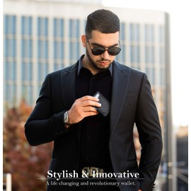 SERMAN BRANDS Money Clip Wallet - Mens Wallets slim Front Pocket RFID Blocking Card Holder Minimalist Mini Bifold (Modern Black Transformer)