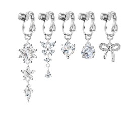 Button Piercing for Women Clip on Belly Button Rings Silver Clear Round Heart Cubic Zirconia Butterfly Flower Bow Fake Belly Piercing Fake Belly Ring