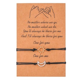 Cubahop 2 x Black Pink Promise Bracelets Turtle Sun Moon Love Wax Line Woven Bracelet Best Friend Hand Accessories for Women and Girls (A)