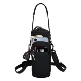 Water Bottle Holder with Strap, Water Bottle Carrier Bag with Phone Pocket, Shoulder Hand Strap Insulated Neoprene 40 oz Water Bottle Sleeve for Walking Hiking Camping Gym